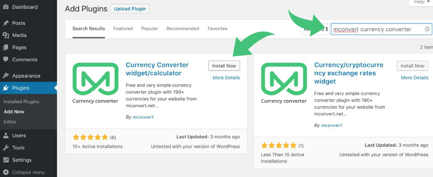 Search currency converter widget